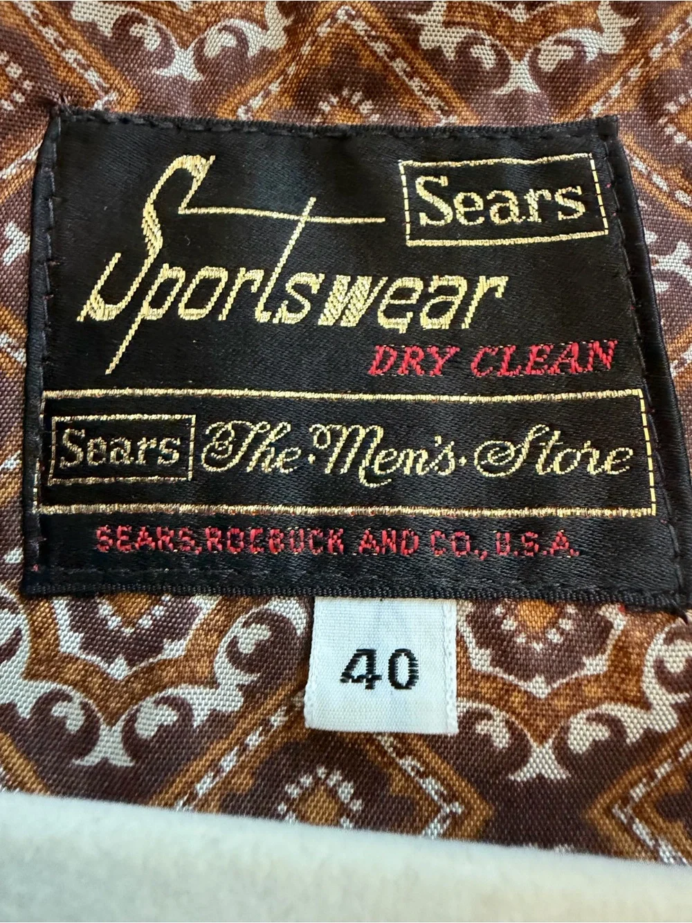 Vintage 70s Sears Sportswear Brown Western‎ Leisure Jacket Contrast Stitch 40